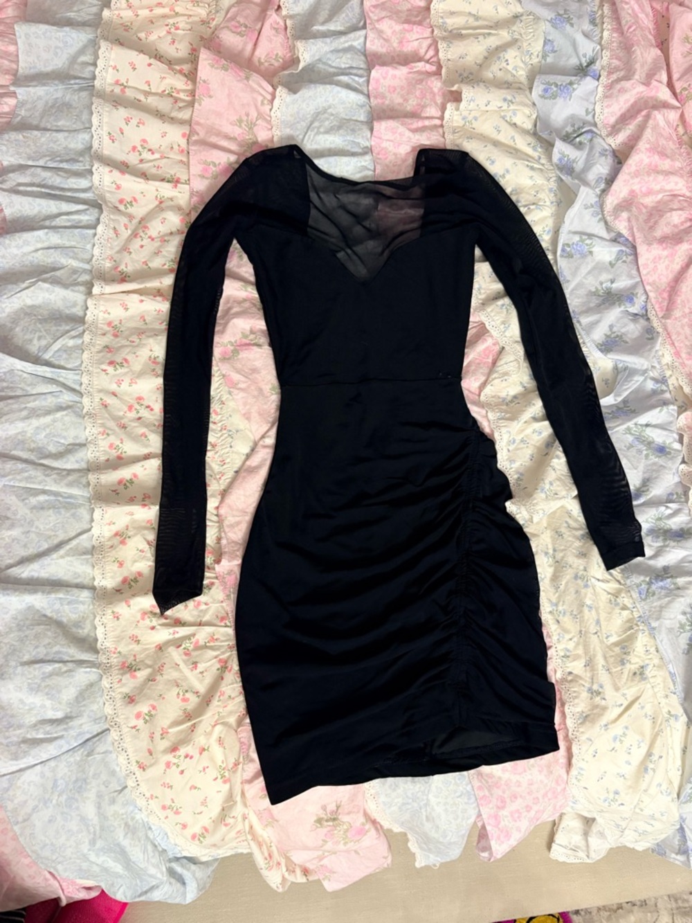 Windsor Black Long-Sleeve Mesh Bodycon Dress
